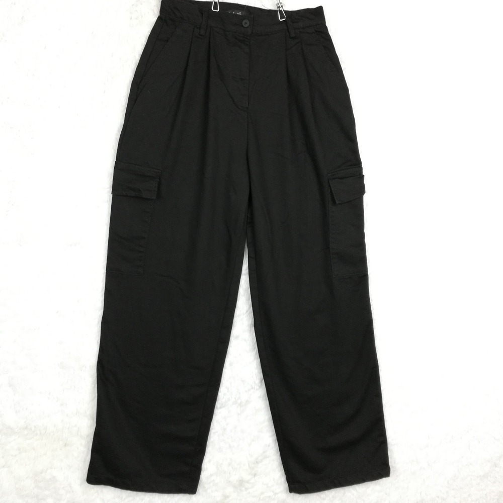 Hunter & Brown Womens Pants Cargo Wide Leg Black High Rise Pleated‎ M New